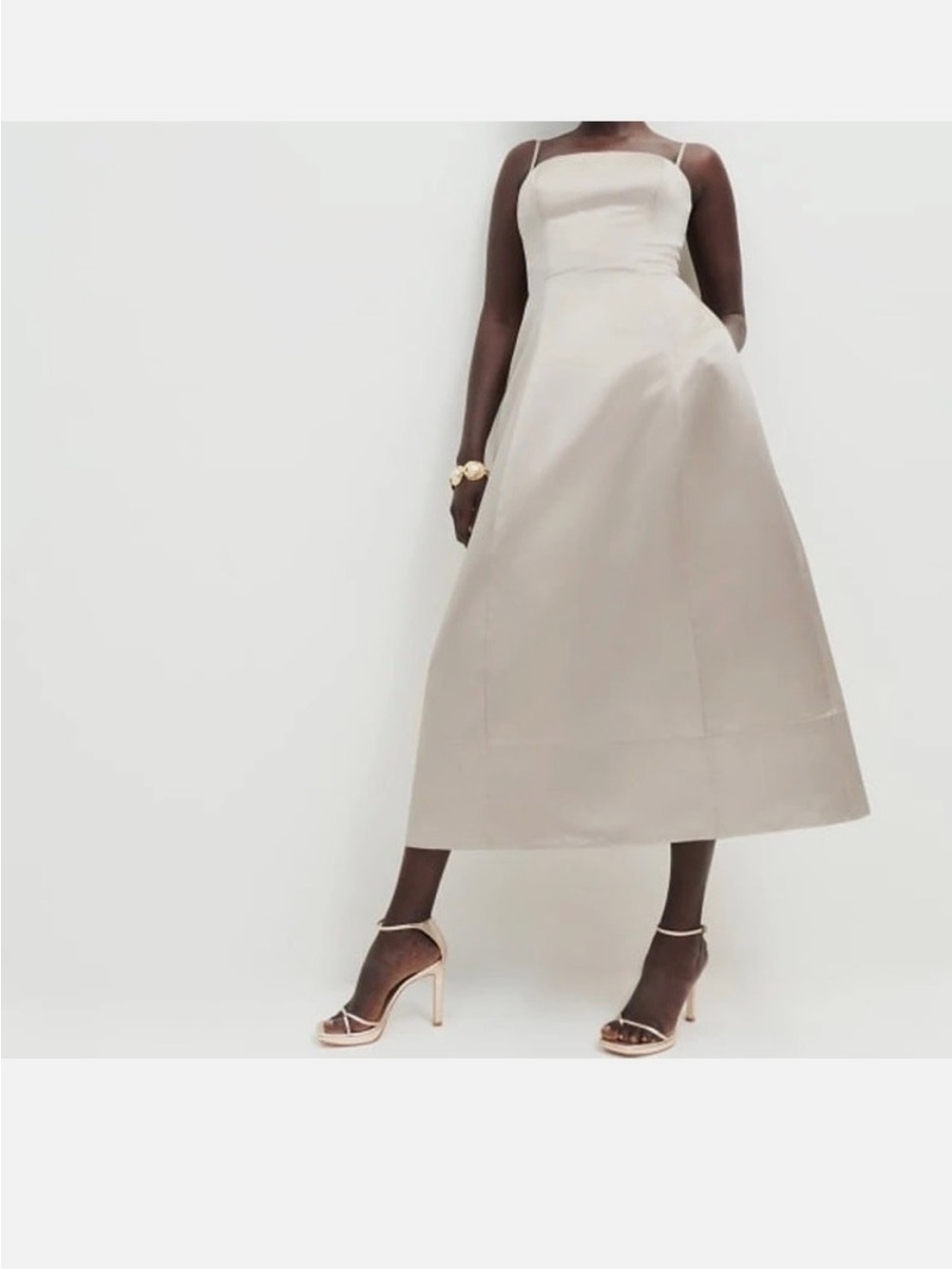 Reformation Strapless Satin Dress in Champagne

4
